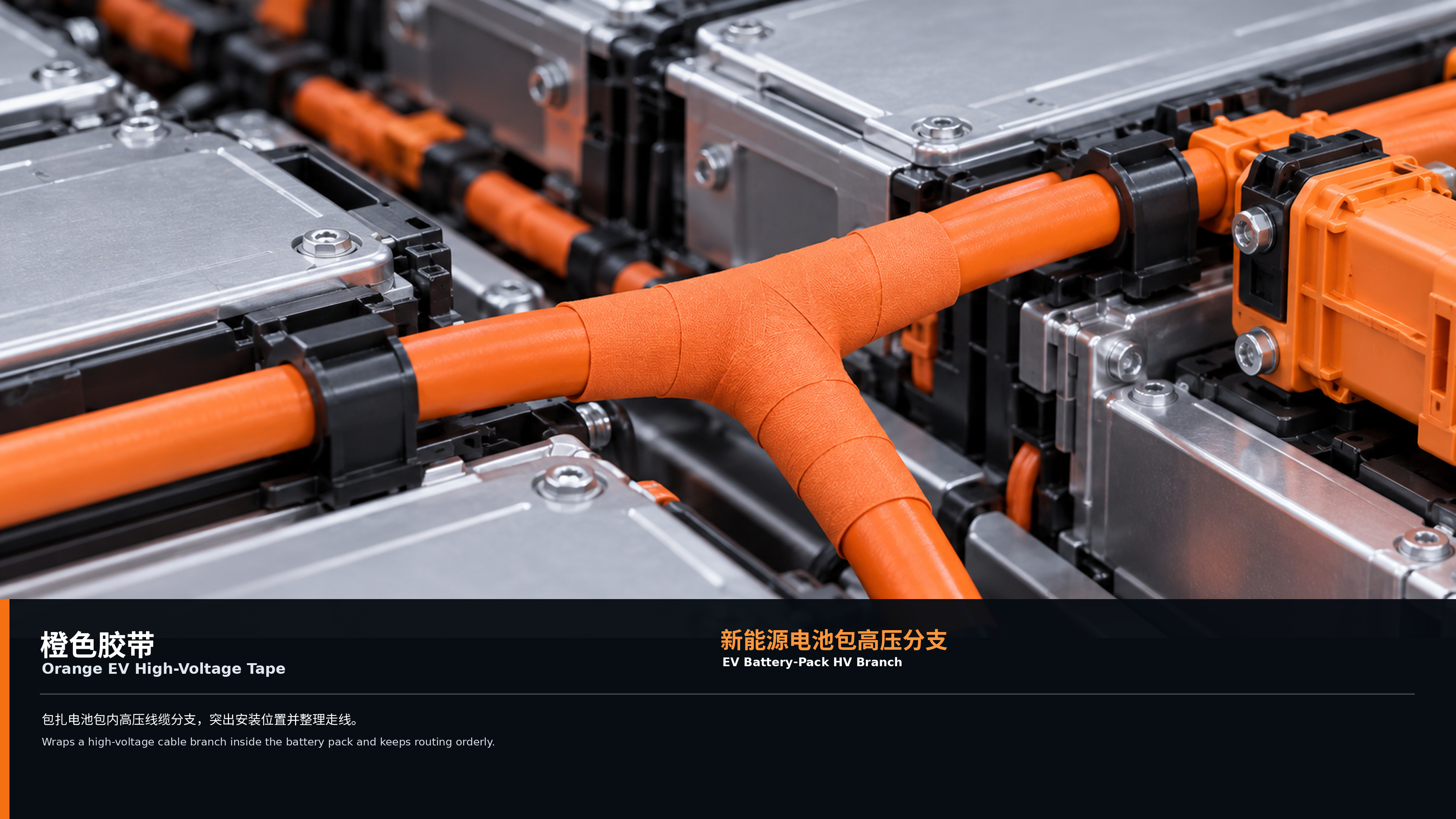 EV harness identification — Application illustration; not a verified customer installation. Original artwork contains Chinese and English text.